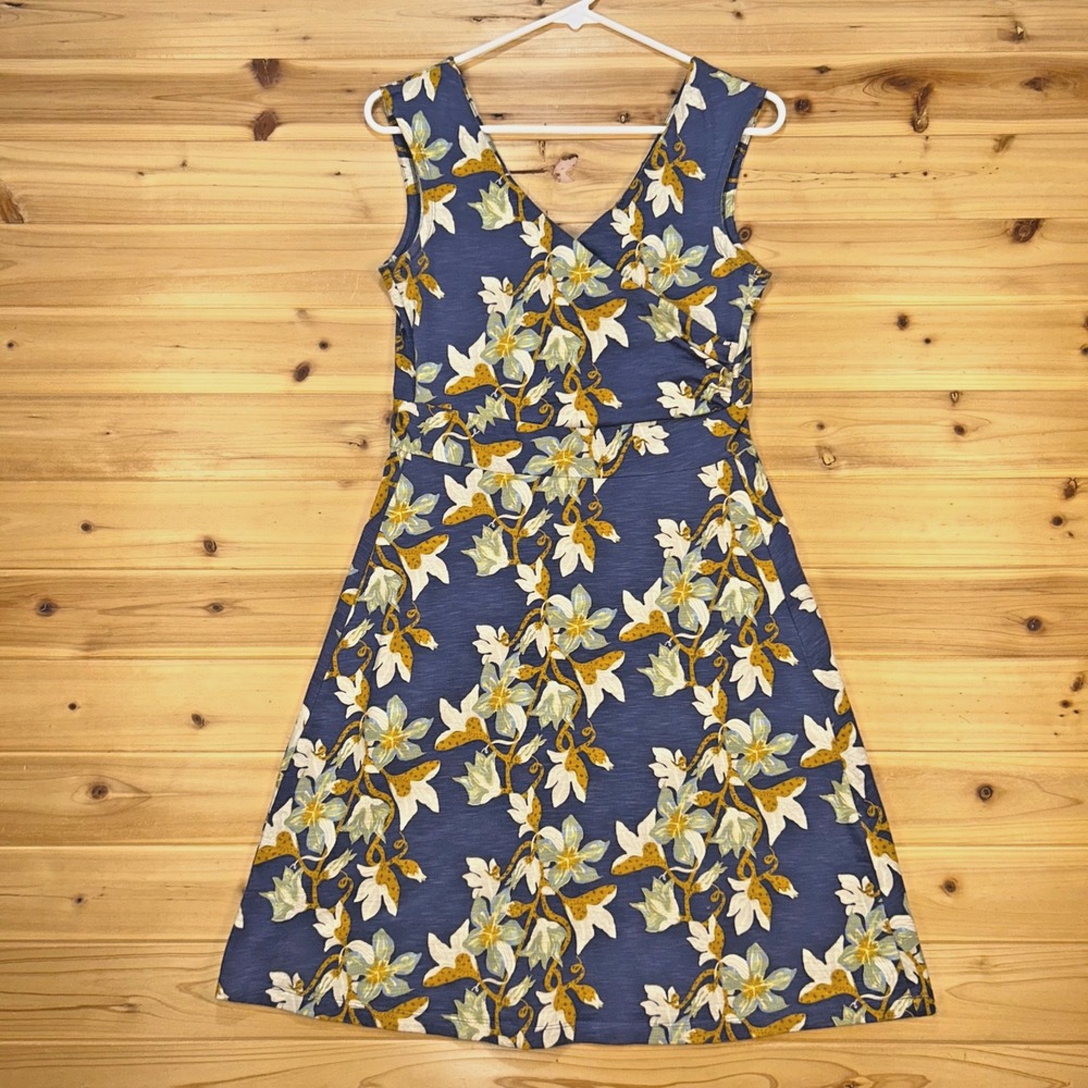 Patagonia Dress Womens Smal Blue Floral Porch Song Sleevless V-Neck Sun Dress